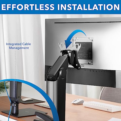 Mount-It! Freestanding Single Monitor Arm 17" to 32", Height Adjustable, Tension Adjustable Spring Mechanism Monitor Stand, Max VESA 100x100, Swivel, Rotation, Instant Height Adjustment, Black