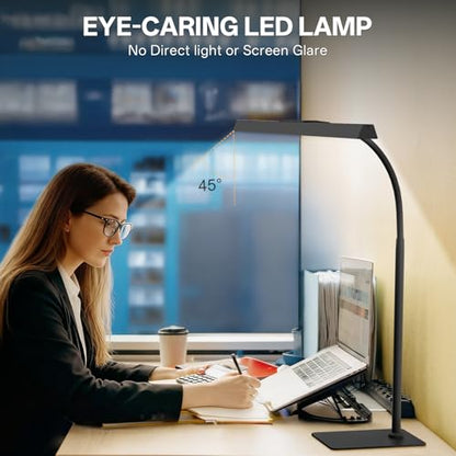 Kary 12W LED Desk Lamp for Home Office, Flexible Gooseneck Task Light Tall | Eye-Caring, Touch Control, 5 Dimmable Color & Brightness, Metal Base, 45 Min Timer, Memory Function, USB Adapter - color: Base-Black(1)