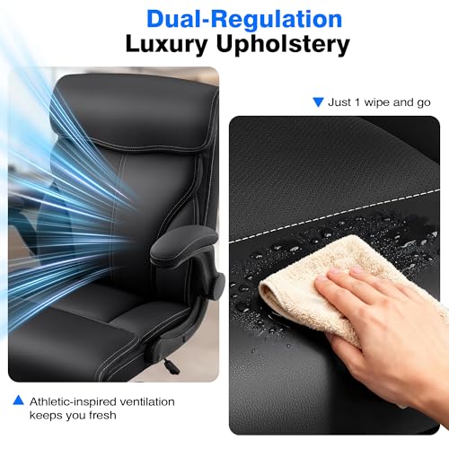 AreShark Office Chair - Executive High Back Breathable Comfy Desk Chair with Lumbar Support - Ergonomic Leather Rolling Swivel Computer Chair with Rock Function for Working Studying Gaming Relaxing - color: Black