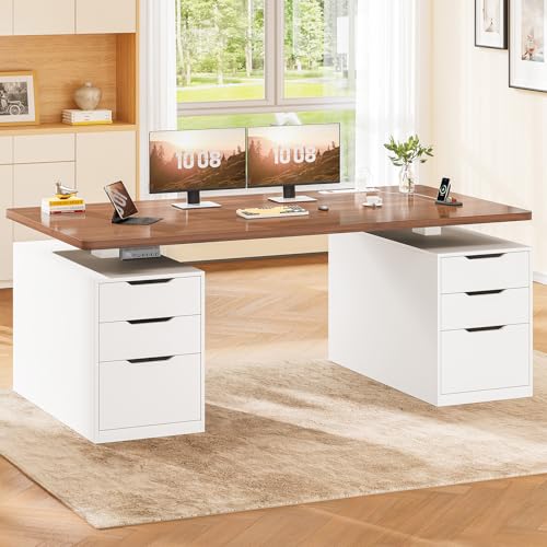SEDETA 55" Electric Standing Desk with 6 Drawers, Adjustable Stand up Desk with Storage, Computer Desks with Power Outlets for Home Office, White - color: White