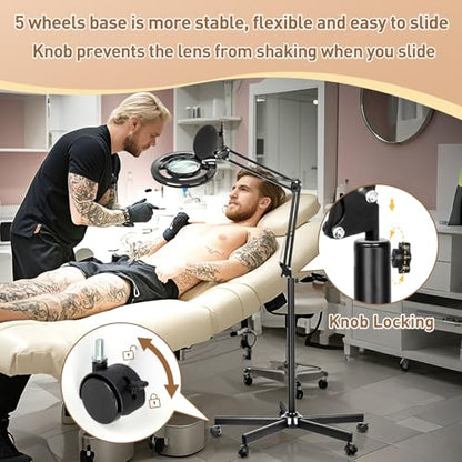 HITTI 2200 Lumens 12X Magnifier Esthetician Light, 5 Wheel Rolling Base - color: Black
