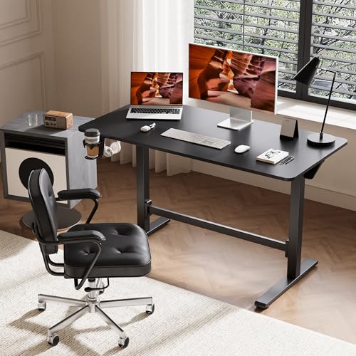 48''Pneumatic Standing Desk,Onepiece Adjustable Height Home Office | Black 47.2" x 23.6'' Large Home Desk Rolling Computer Workstation with Hooks & Cup Holder,Hidden Casters - color: Black, size: 4724