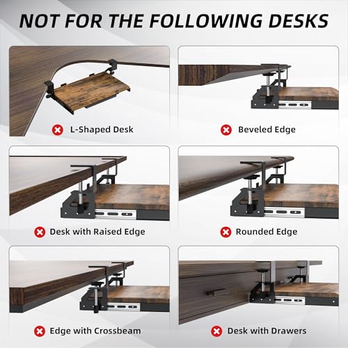 ETHU Keyboard Tray Under Desk, 19.7" X 12.2" Small Size C Clamp Keyboard Drawer Under Desk, Computer Keyboard Stand Slide Pull Out, Ergonomic Keyboard Tray for Home, Office (Wood) | Slide Out Ergonomic Keyboard Drawer, Pull Out Keyboard Tray for Home Offi
