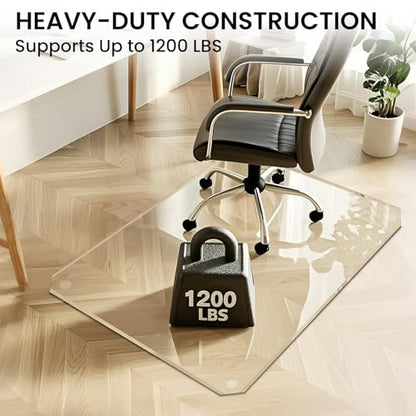 VASUHOME 46"x55" Patented Beveled Edge Tempered Glass Chair Mat, Heavy-Duty Office Floor Mat for Hardwood & Carpet, 1/5" Thick, Includes 12 Anti-Slip Pads - size: 46" x 55"