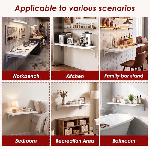 Need 47x20IN Wall Mounted Folding Table for Office Laundry White - color: White Desktop & White Folding Shelf Brackets, size: L47.2" * W20"