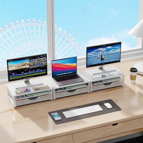 Computer Monitor Stand Riser with Drawer - color: White