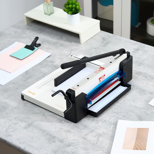 VEVOR Heavy Duty Paper Cutter, 12" Industrial Commercial Guillotine Paper Cutter for A4 Paper, 400 Sheet Capacity, Solid Steel Construction, Stack Paper Trimmer for Office Home School Shop, White - size: 12" Cutting width