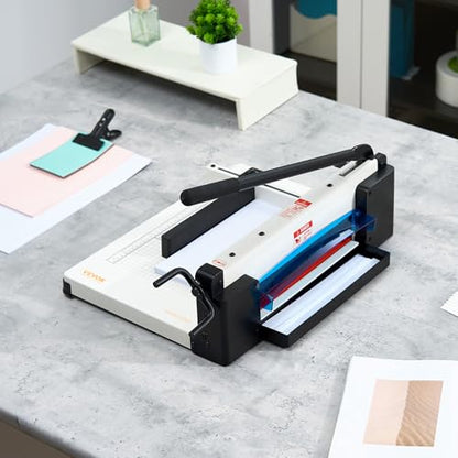 VEVOR Heavy Duty Paper Cutter, 12" Industrial Commercial Guillotine Paper Cutter for A4 Paper, 400 Sheet Capacity, Solid Steel Construction, Stack Paper Trimmer for Office Home School Shop, White - size: 12" Cutting width