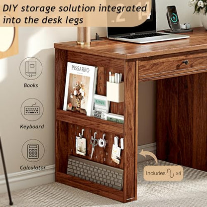 Ieejdn 47" Home Office Desks, Executive Desk, Farmhouse Computer Desk with Drawers and Charging Station, File Drawer, Storage Cabinet, Rustic Computer Writing Desk,Antique Tan - color: White, size: 47.24"