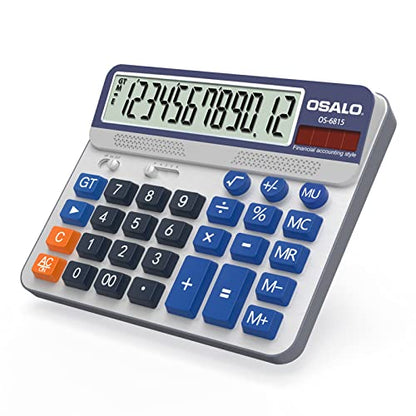 Desktop Calculator Extra Large 5-Inch LCD Display 12-Digit Big Number Accounting Calculator with Giant Response Button, Battery & Solar Powered, Perfect for Office Business Home Daily Use(OS-6815) | Calculators Desktop, Adding Machine for Office Accountin