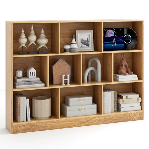 Tangkula 10-Cube Bookshelf, 55”L Floor Bookcase with 2 Anti-Tipping Kits, Freestanding Storage Organizer, 4-Tier Display Shelf for Home, Office & Dorms (Natural, 10-Cube-Large) - color: Natural, size: 10-Cube-Large