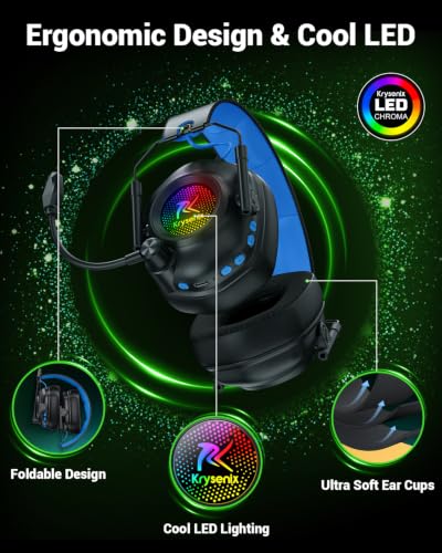 Wireless Gaming Headset with Mic for PS5, PS4 & PC, 7.1 Surround Sound - color: Blue