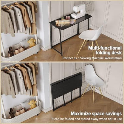 WOHOMO Folding Desk, 39.4" Foldable Computer Table for Small Spaces, Black - color: Black, size: Large Size:39.4 x 15.7