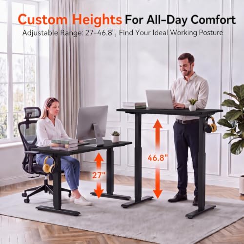 63''×24'' Electric Standing Desk with Power Outlets & Wheels, Black - color: Black, size: 63×24''