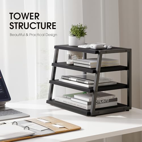 Fenge Desk Shelf Organizer, 4-Tier Tower Desktop Office Shelves, Black - color: Black