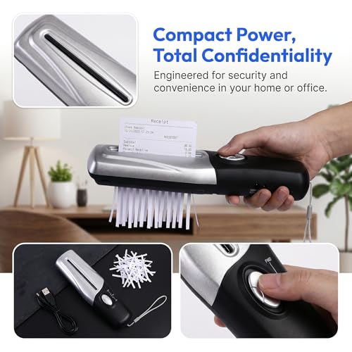 Portable Handheld Paper Shredder – Strip Cut, USB, Mini Desktop | Your Secrets, Shredded. Anytime. Anywhere. USB or AA Battery Power, Cuts A4 Paper & Cards. Tiny Shredder, Massive Privacy