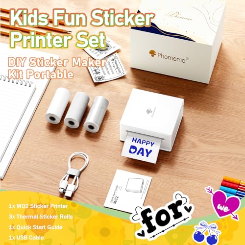 Phomemo Mini Printer Sticker Maker, Inkless Thermal Bluetooth Printer | Mini Thermal Printer, AI Mini Sticker Printer, Sticker Printer Machine, Mini Impresora Portátil, Pocket Label Printer for DIY - color: White