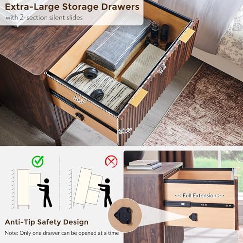 T4TREAM 31.8-Inch Fluted 2 Drawer Lateral File Cabinet, Dark Walnut | Filing Cabinet with Files Hanging Rod for Letter, Legal, A4, Large Tabletop for Printer, Wood Printer Cabinets, Home Office - color: Dark Walnut