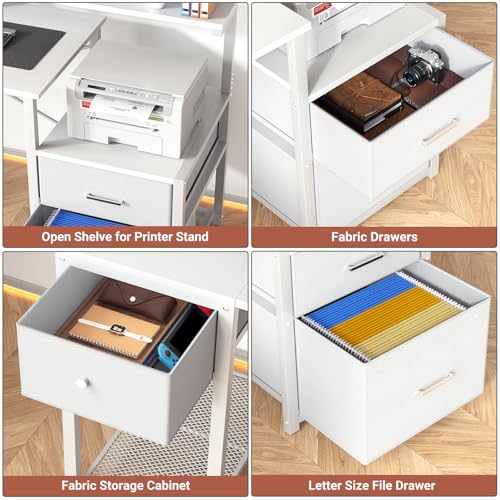 Aheaplus 59" Gaming Computer Desk with 3 Drawer, Power Outlet, Led Lights - color: White