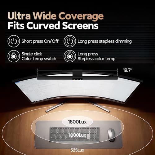 LYMAX Monitor Light Bar PRO+ with Sensor, Fit for Curved/Flat Monitors | Eye-Care No Glare Desk Lamp, Motion Sensor, Wireless Remote Stepless Dimming 2700K-6500K for Home Stduy Office Gaming - color: Black-M6