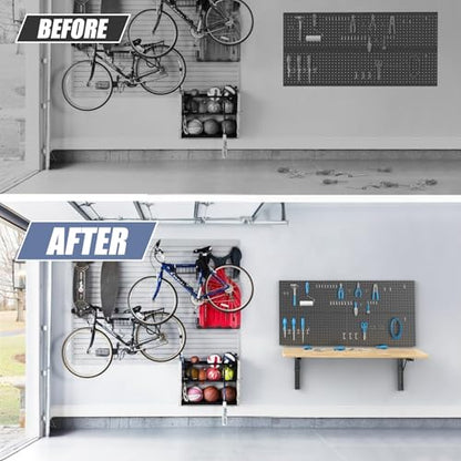 WALMANN 16 in Folding Wall Shelf Brackets, Wall Mount Collapsible Brackets | for Workbench/Table, 150 lbs Capacity, Space-Saving Shelf Hinges for Garage, Kitchen, Laundry, No Board - size: 16 Inch
