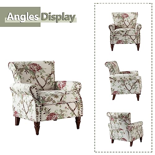HULALA HOME Traditional Floral Accent Chair with Wood Legs, Black | Comfy Upholstered Armchair Reading Chair with Rolled Armrests, Nailhead Trim, Removable Cushion, for Living Room Bedroom - color: Floral
