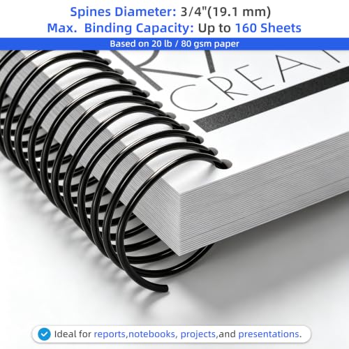 Rayson 3/4" Plastic Spiral Binding Coil, 160 Sheets Capacity, 4:1 Pitch 19mm Black Coil Binding Spines for Business and Educational Purposes, Pack of 50 - size: 3/4" (160 Sheets Capacity)
