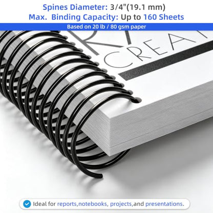 Rayson 3/4" Plastic Spiral Binding Coil, 160 Sheets Capacity, 4:1 Pitch 19mm Black Coil Binding Spines for Business and Educational Purposes, Pack of 50 - size: 3/4" (160 Sheets Capacity)