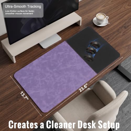 HAUTOCO Cork Desk Mat 23.6''x13.7'', Distressed PU Leather & Cloth Desk Pad - color: Purple, size: 23.6" x 13.7"