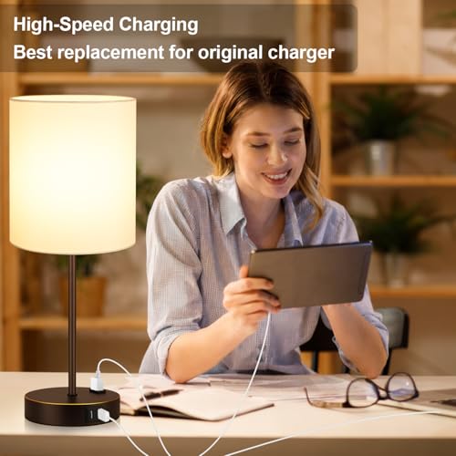Lynnoland 2 Pack Touch Control Table Lamps with 2 USB & AC Outlet, 3-Way Dimmable Bedside Nightstand Lamps for Bedroom Living Room Nursery, 800 Lumens 3000K Warmlight Bulbs Included - color: White & Oil-Rubbed Bronze