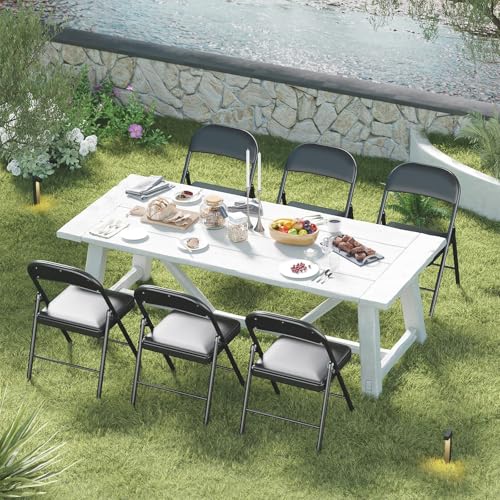 Fenbeli 4 Pack Padded Folding Chairs with Cushion, Black PU Leather Foldable Chairs for Family Dining, Card & Game Nights, 330-Pound Heavy-Duty Steel Frame, Auto-Lock Hinge, Wipe-Clean, Folds Flat - color: Black, size: Set of 4