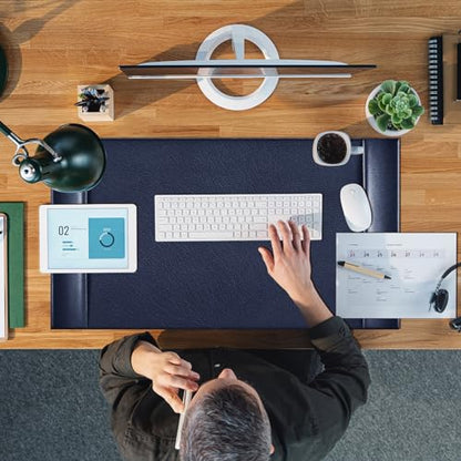 Leather Desk Pad Protector with Side Rails, Blue, 30 x 18 Inch - color: Blue, size: 18" x 30"