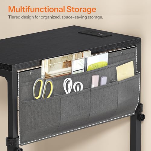 HOOBRO Computer Tower Stand with Charge Station and USB Port, 2-Tier PC CPU Holder Cart for Floor Carpet with Wheels, Adjustable Height, Rolling PC Printer Desktop Under Desk for Home Office,Black BB72UCJ01