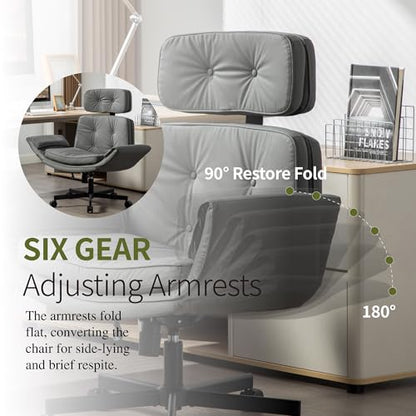 Criss Cross Chair with Wheels & Adjustable Armrests, High Back PU Leather Executive Desk Chair for Home Office, Comfy Cross Legged Wide Computer Task Chair, Gray - color: Grey