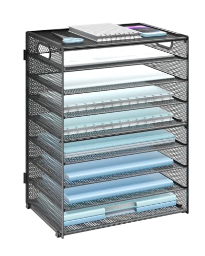 WALI Desk File Organizer, 9 Tier Desktop Paper Letter Tray Organizer with Handle, Office Desk Accessories & Workspace Organizers for Office, Home, School Supplies, 1 Pack, Black - color: Black, size: 9-Tier