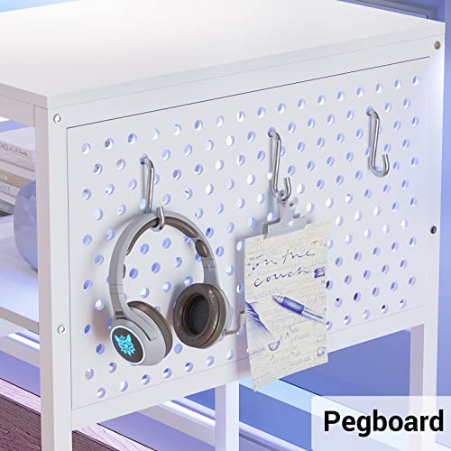 SEDETA L Shaped Gaming Desk, Reversible Computer Desk, Gaming Desk with Power Outlets & LED Strip, Monitor Shelf, Keyboard Tray, Pegboard and Storage Shelves for Home Office, White - color: White