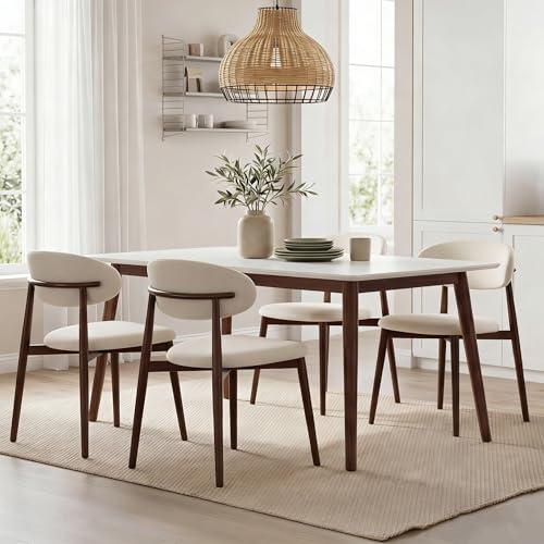 UVV Dining Chairs Set of 4, Metal Kitchen Chairs with Modern Fabric Upholstered for Dining Room, Beige - color: Beige-walnut Grain, size: Set of 4