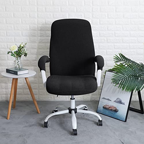 FORCHEER Large Office Chair Cover with Armrest Covers Black Water Repellent Jacquard Computer Chair Covers with Arms Washable Removable - color: Black, size: Large+Chair-Arm Cover