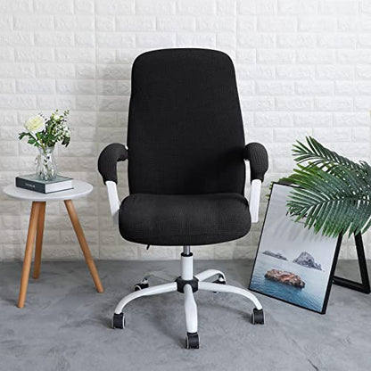 FORCHEER Large Office Chair Cover with Armrest Covers Black Water Repellent Jacquard Computer Chair Covers with Arms Washable Removable - color: Black, size: Large+Chair-Arm Cover