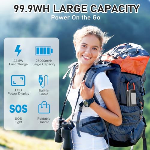 PGYOB Portable Power Bank Power Station, 27000mAh Outdoor Generator with SOS Light, Backup Battery Charger for MacBook, iPhone, Samsung, Home use, Outdoor Camping, RV Trip - size: 99Wh