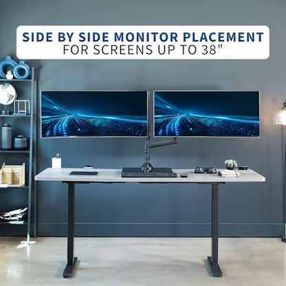 VIVO Pneumatic Arm Dual Ultrawide Monitor Desk Stand for Up to 49 inch Screens with Tempered Glass Base, Holds 2 Ultra Wides Up to 30.8 lbs, Black, STAND-V249FG - size: Dual Mount, style: Freestanding
