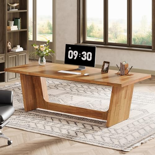 Tribesigns 70.87-Inch Executive Desk, Large Wood Desk for Home Office, Rustic Study Writing Table with Heavy-Duty Pedestal, Extra Long Business Workstation - color: Mix Brown