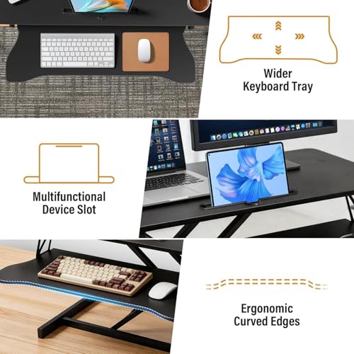 37 Inch Standing Desk Converter, Height Adjustable Desktop Standing Desk, Stand Up Riser Compatibles with 2 Computer, Stand Up Converter Laptop Workstation to 18.8" Tall, Black - color: Black