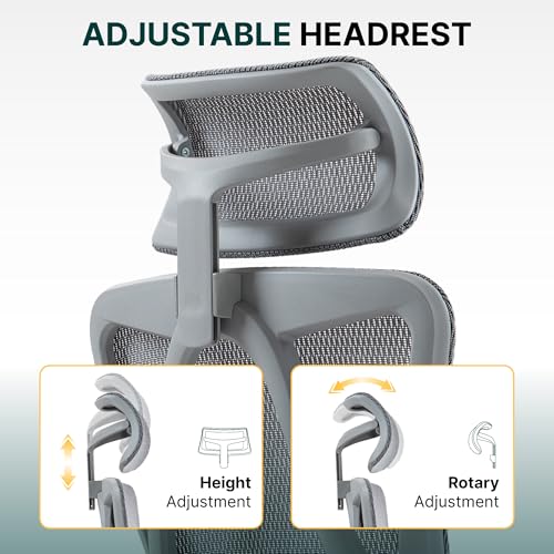 Ergonomic Mesh Office Chair, 3D Adjustable Armrests Desk Chair with 360° Swivel Silent Casters, 90°-120° Reclining Backrest Adjustable Gaming Chair for Home Office - color: Grey, style: Americana