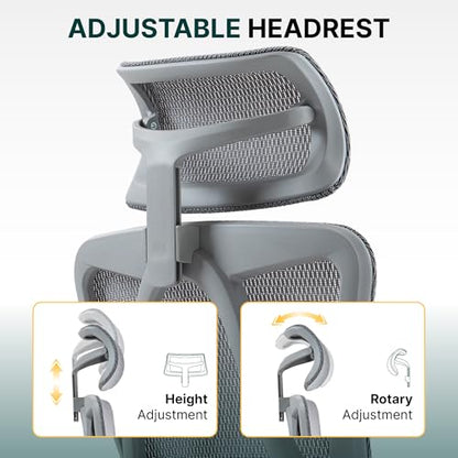 Ergonomic Mesh Office Chair, 3D Adjustable Armrests Desk Chair with 360° Swivel Silent Casters, 90°-120° Reclining Backrest Adjustable Gaming Chair for Home Office - color: Grey, style: Americana