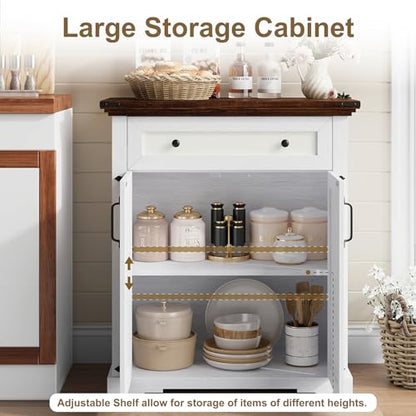 Coffee Bar Cabinet, 27.6" W Farmhouse Buffet Cabinet with Door & Drawer, Kitchen Cabinet with Adjustable Shelf for Hallway, Living Room, Dinning Room (White) - color: White