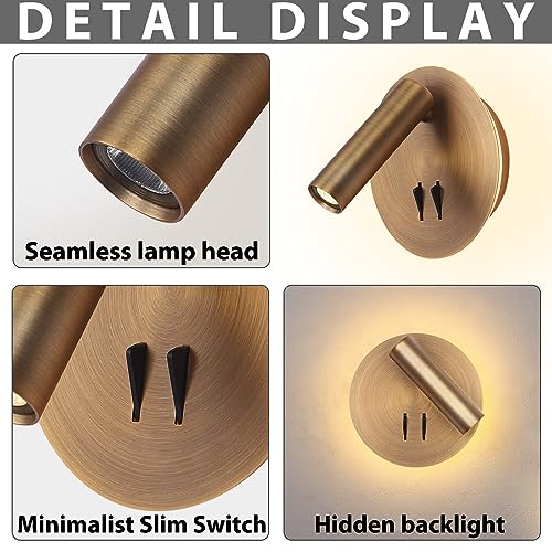 Wall Mount Reading Light for Bed, Backlight Night Wall Lamp, Hardwired Sconce with Switch, Adjustable Wall Sconce Surface Mount Book Reading Lamp,LED Wall Lighting for Bedroom Bedside Lamps (Bronze) - color: Bronze