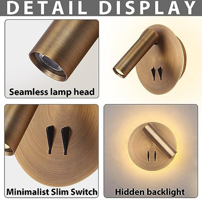 Wall Mount Reading Light for Bed, Backlight Night Wall Lamp, Hardwired Sconce with Switch, Adjustable Wall Sconce Surface Mount Book Reading Lamp,LED Wall Lighting for Bedroom Bedside Lamps (Bronze) - color: Bronze