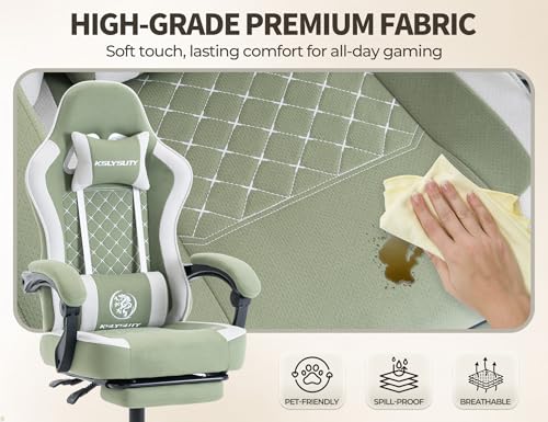 Office Desk Computer Gaming Chair for Adults, Ergonomic High Back Gamer Chair with Massage and Pocket Spring Cushion, Swivel Comfy Video Game Chairs with Footrest and Lumbar Support (Green White) - color: Base Green Fabric