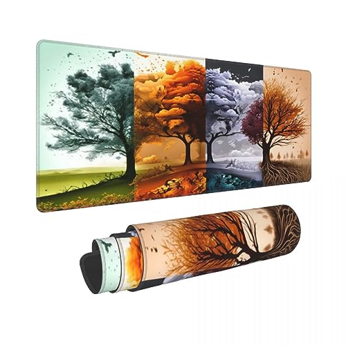 Desk Pad,Office Desk Mat 31.5"×11.8" Large Gaming Mouse Pad,Durable Extended Computer Mouse Pad,Waterproof Thick Big Mouse Pads with Non-Slip Rubber Base Office Home Four Seasons Tree - color: Xl01-01 Four Seasons Tree, size: 31.5 x 11.8 in